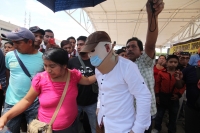 Miércoles 17 de junio del 2015. Tuxtla Gutiérrez, Agustín Gómez Pérez, joven inmolado durante las protestas del mes de diciembre pasado durante su conferencia de prensa momentos antes de regresar a la comunidad Chigton en el municipio de Ixtapa.