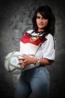 Domingo 13 de julio del 2014. Tuxtla Gutiérrez. Nuestras modelos conmemorativas de la final del fut bol con el uniforme de Alemania.