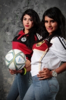 Domingo 13 de julio del 2014. Tuxtla Gutiérrez. Nuestras modelos conmemorativas de la final del fut bol con el uniforme de Alemania.