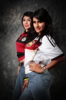 Domingo 13 de julio del 2014. Tuxtla Gutiérrez. Nuestras modelos conmemorativas de la final del fut bol con el uniforme de Alemania.