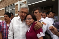 Sábado 19 de mayo del 2012. Tuxtla Gutiérrez, Chiapas. Andrés Manuel López Obrador, Aspirante a la Presidencia por las Izquierdas de México, habla en el estado originario de Elba Ester Gordillo sobre acabar con el corporativismo sindical  en el país.