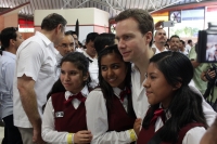 Miércoles 24 de febrero del 2016. Tuxtla Gutiérrez. Este medio día se lleva a cabo la ceremonia de abanderamiento de las escoltas del sistema escolar en de este estado del sureste de México. En la imagen Manuel Velazco Coello, gobernador de Chiapas se tom