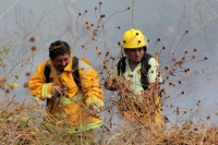 Viernes 27 de diciembre del 2013. Bomberos de la SSyCP durante las actividades de control de un incendio de un pastizal en las cercanías del Libramiento Norte y Calzada al Sumidero