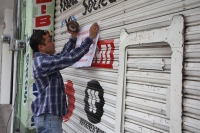 Viernes 18 de octubre del 2013. Tuxtla Gutiérrez. Con una baja participación de los comerciantes este medio día inicia la protesta convocada por la CANACO ante el plantón magisterial.