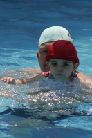 El club de natación el Delfín presentan los cursos para bebés en sus instalaciones esta mañana.
