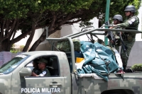 Martes 2 de julio del 2019. Tuxtla Gutiérrez. Vehículos militarizados transportan elementos de la Guarda Nacional este medio día en la Avenida Central de la capital del estado de Chiapas.