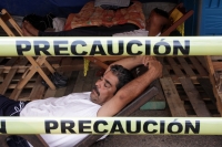 Martes 18 de julio del 2017. Tuxtla Gutiérrez. Aspectos del campamento de huelga de hambre de los choferes de taxis independientes.