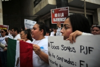20231017. Tuxtla. En Chiapas, trabajadores del poder judicial se suman a las protestas en México en contra de los recortes presupuestales propuestos por los legisladores de Morena.