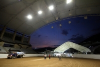 Lunes 17 de octubre del 2016. Tuxtla Gutiérrez. Antes de la inauguración del Foro Chiapas continúan las prácticas de los charros que participaran en el Torneo Nacional de Charrería mientras los trabajadores realizan las últimas soldaduras a la estructura 