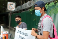 Martes 4 de agosto del 2020. Tuxtla Gutiérrez. Estudiantes normalistas protestan en las instalaciones de la Secretaría de Educación de Chiapas
