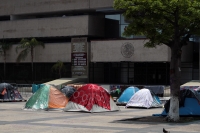 Martes 19 de mayo del 2020. Tuxtla Gutiérrez. Aspecto de la plaza central donde están instalado el plantón de protesta de los maestros idóneos