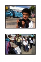 Miércoles 3 de diciembre de 2014. Tuxtla Gutiérrez. El joven Rafael toma la cámara fotográfica para documentar la manifestación a favor de los derechos de las personas con capacidades diferentes, este medio día en la laza central de la capital del estado 
