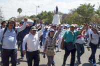 Viernes 1 de marzo del 2019. Tuxtla Gutiérrez. Aspectos de la marcha magisterial esta mañana donde los maestros protestan por la política educativa de AMLO y exigiendo la renuncia de la Secretaria de Educación en Chiapas.