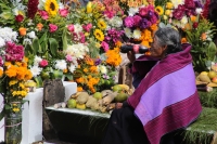 20231101. Zinacantan. Las comunidades de Los Altos de Chiapas celebran con ofrendas de frutas y flores en los panteones durante las fiestas del Día de Muertos