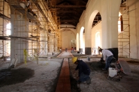 Martes 10 de enero del 2016. Chiapa de Corzo. La etapa del techo de la iglesia de San Sebastian se encuentra prácticamente terminada mientras que los especialistas del INAH trabajan en la estructura del piso de esta construcción de la época colonial de es