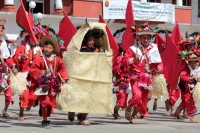 Domingo 11 de febrero del 2018. Tenejapa. La Corrida de la Vaca del Carnaval en Tenejapa. La Corrida de la Vaca conlleva una serie de ritos indí­genas tsentales durante los dí­as de Carnaval. Los danzantes llevan las banderas en un sincronizado andar sobr
