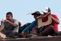 Miércoles 16 deJulio del 2014. Arriaga. Cientos de migrantes viajan sobre los vagones del tren de carga hacia Ixtepec, Oaxaca y en lo que podría ser uno de los últimos viajes que permitirán las políticas mexicanas migratorias en la Ruta Férrea del Migrant
