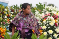 Viernes primero de noviembre del 2013. San Lorenzo Zinacantan. Las tumbas de las comunidades indígenas se visten de colores y música durante las celebraciones del día de muertos. Siempre he pensado que el Zinacanteco  Es un guardián que guarda sus pies en