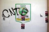 20250527. Tuxtla. Pintas de la CNTE aparecen en escuelas y edificios públicos a días de las elecciones del Poder Judicial en Chiapas.