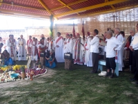 Don Samuel Ruiz García, realiza una ceremonia litúrgica en la comunidad de Bachajon, en la zona norte del estado de Chiapas para conmemorar los 50 años de su ordenación pastoral en Chiapas. baja resolución