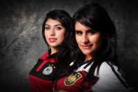 Domingo 13 de julio del 2014. Tuxtla Gutiérrez. Nuestras modelos conmemorativas de la final del fut bol con el uniforme de Alemania.