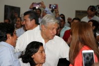 Lunes 27 de agosto del 2018. Tuxtla Gutiérrez. Andrés Manuel López Obrador, presidente electo de México durante el inicio del Foro de Consulta Estatal Participativa en Chiapas, Educación para El Bienestar, Acuerdo Nacional Sobre La Educación que se 
