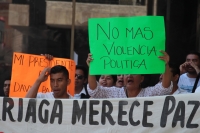 Martes 27 de agosto del 2019. Tuxtla Gutiérrez. Trabajadores del ayuntamiento de Arriaga protestan esta mañana en la entrada del edificio del Congreso chiapaneco