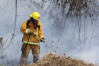 Viernes 27 de diciembre del 2013. Bomberos de la SSyCP durante las actividades de control de un incendio de un pastizal en las cercanías del Libramiento Norte y Calzada al Sumidero