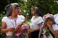 Lunes 14 de octubre del 2019. Tuxtla Gutiérrez. Al inicio del recorrido de  La Bajada de las Vírgenes de Copoya durante las celebraciones patronales de la Virgen del Rosario en la comunidad Zoque de Chiapas