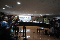 Domingo 15 de marzo del 2020. Tuxtla Gutiérrez. Los trabajadores de los medios de comunicación durante la conferencia de prensa en torno al Coronavirus en Chiapas