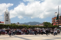 Lunes 31 de agosto del 2020. Tuxtla Gutiérrez.  Indígenas de la periferia de San Cristóbal protestan por las invasiones y la violencia en el barrio de Cuxtitali, a medio día en la capital de Chiapas.