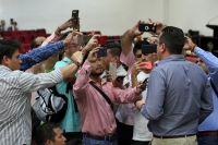 Martes 23 de octubre del 2018. Tuxtla Gutiérrez. Los desplazados de Chiapas esperan el inicio de la sesión del congreso local puedan realizar un exhorto a la administración estatal para atender a las familias que sufren el desplazamiento de sus comunid