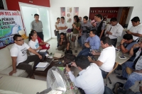 Lunes 9 de marzo del 2015. Tuxtla Gutiérrez. Chiapanecos por la Defensa del Agua durante la conferencia de prensa de este medio día.