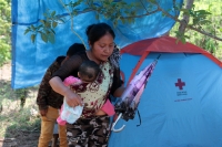 Viernes 24 de mayo del 2019. Chiapa de Corzo. Los niños desplazados del Ejido Puebla de Chenalho descansan este medio día al cumplirse un año más de los hechos violentos que les obligaron a salir de esta comunidad de Chiapas.