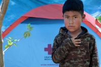 Viernes 24 de mayo del 2019. Chiapa de Corzo. Los niños desplazados del Ejido Puebla de Chenalho descansan este medio día al cumplirse un año más de los hechos violentos que les obligaron a salir de esta comunidad de Chiapas.