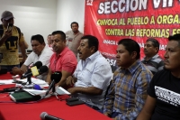 Jueves 14 de marzo del 2019. Tuxtla Gutiérrez. La dirigencia de la Sección VII de la CNTE en conferencia de prensa habla sobre la consulta a las bases magisteriales para las próximas acciones de lucha en contra de la SECH y la reforma educativa en México.