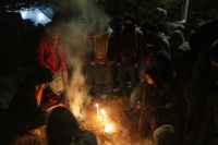 1 de enero del 2015. San Andrés Larrainzar. La delegación de padres de familia y compañeros de los normalistas de Ayotzinapa durante las celebraciones del aniversario zapatista en el Caracol II de Oventik