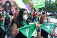 Lunes 28 de septiembre del 2020. Tuxtla Gutiérrez. Durante la manifestación feminista durante el Día de Acción Global por el acceso al Aborto Legal y Seguro esta tarde en la capital de #Chiapas