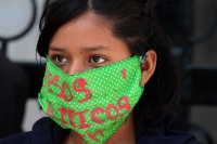 Jueves 16 de julio del 2020. Tuxtla Gutiérrez. Durante la protesta del FNLS esta mañana en la entrada del Congreso de Chiapas