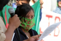 Jueves 16 de julio del 2020. Tuxtla Gutiérrez. Durante la protesta del FNLS esta mañana en la entrada del Congreso de Chiapas