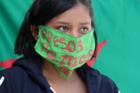 Jueves 16 de julio del 2020. Tuxtla Gutiérrez. Durante la protesta del FNLS esta mañana en la entrada del Congreso de Chiapas