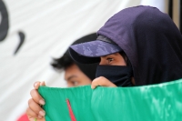 Jueves 16 de julio del 2020. Tuxtla Gutiérrez. Durante la protesta del FNLS esta mañana en la entrada del Congreso de Chiapas