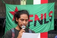 Jueves 7 de septiembre del 2017. Tuxtla Gutiérrez. El Frente nacional de Lucha por el Socialismo se manifiesta esta mañana en el Congreso chiapaneco para exigir que los legisladores adopten las observaciones y exigencias de las organizaciones  sociales 