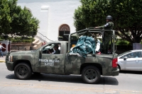 Martes 2 de julio del 2019. Tuxtla Gutiérrez. Vehículos militarizados transportan elementos de la Guarda Nacional este medio día en la Avenida Central de la capital del estado de Chiapas.