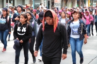 Jueves 22 de agosto del 2019. Tuxtla Gutiérrez. Estudiantes normalistas de la Escuela Rural Jacinto Canek marchan esta mañana protestando por los desalojos que han sufrido durante las protestas en esta semana.