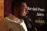 Jueves 7 de diciembre del 2017. Tuxtla Gutiérrez. El Premio Internacional de poesí­a Jaime Sabenis es entregado esta noche a Armando Salgado con el poemario Tierras Altas de Mato Grosso bajo el seudónimo de Rosa