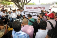 Lunes 14 de agosto del 2017. Tuxtla Gutiérrez. Guillermo Santiago Diputado Federal del partido de Regeneración Nacional da a conocer el Juicio Político que MORENA promoverá contra MVC por el desvió y malversación de recursos en toda la entidad chiapaneca.