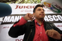 Lunes 14 de agosto del 2017. Tuxtla Gutiérrez. Guillermo Santiago Diputado Federal del partido de Regeneración Nacional da a conocer el Juicio Político que MORENA promoverá contra MVC por el desvió y malversación de recursos en toda la entidad chiapaneca.