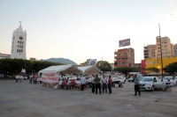 Lunes 5 de marzo del 2018. Tuxtla Gutiérrez. Trabajadores del volante afiliados a la UNTA inician un platón en la plaza central..
