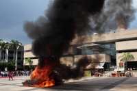 Martes 6 de agosto del 2019. Tuxtla Gutiérrez. Estudiantes normalistas de Chiapas protestan este medio día después d marchar en el poniente de la ciudad.